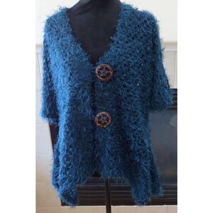 Kaktus Women's Open Knit Kimono Cardigan Dark Teal  XL EUC